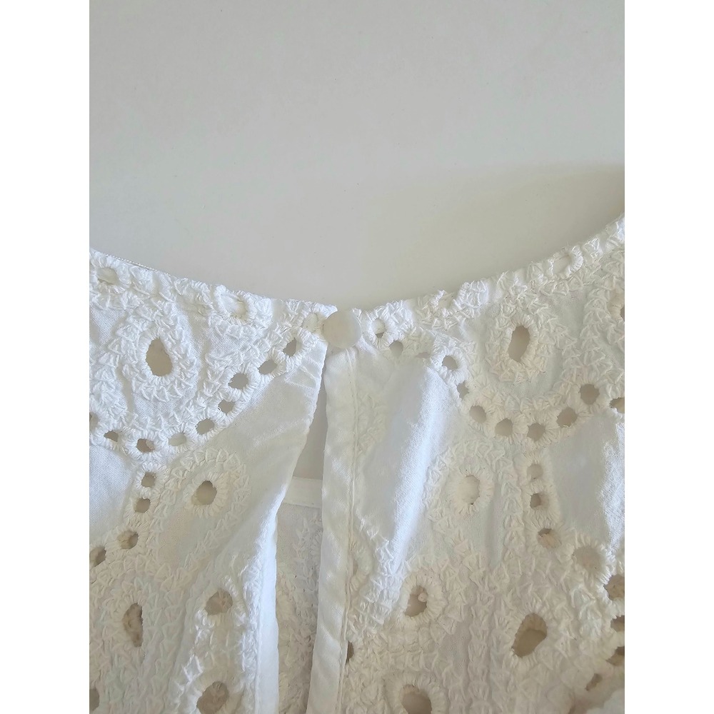 Sezane Anabelle White Eyelet blouse Ivory short Sleeve top cottagecore 38/6/Med - Picture 7 of 9